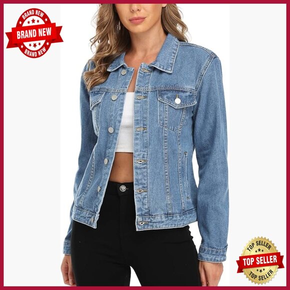 Denim Jacket Button Up Long Sleeve with Pockets Regular Fit